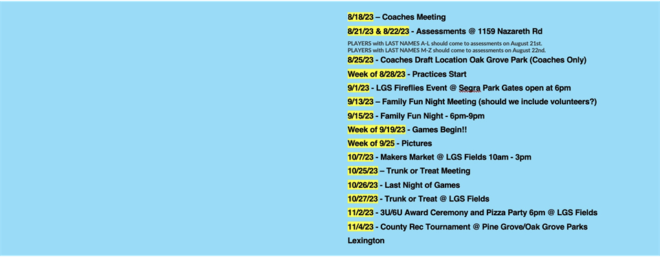 Important Fall Dates!